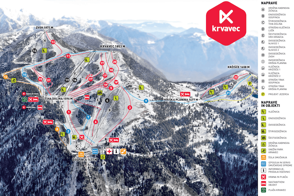 Krvavec ski resort piste map