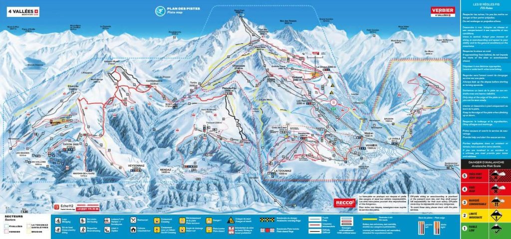 ski map of ski areas in verbier switzerland