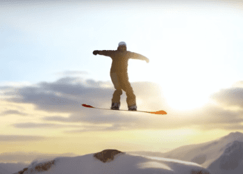 Weird Ai snowboarding video still