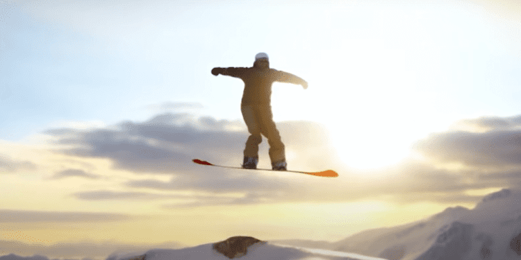 Weird Ai snowboarding video still