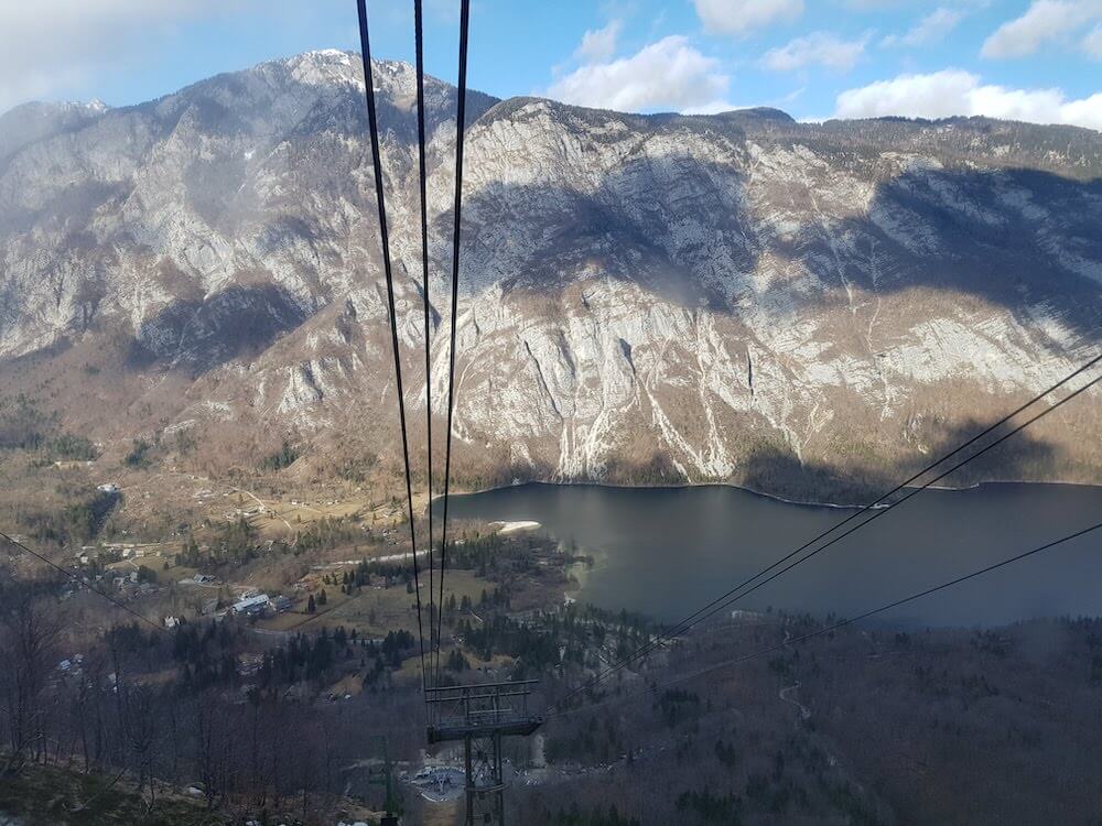 The view of Lake Bohinj from the Vogel ski resort gondola