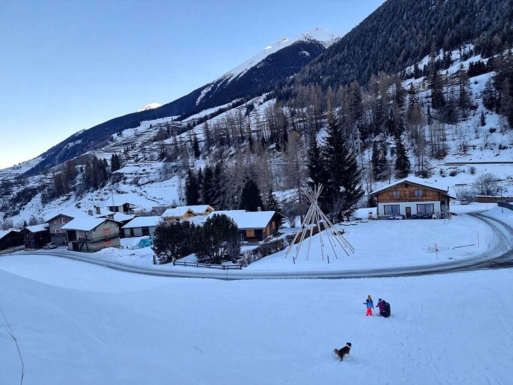 A view of Relais de Dranse and the village of Liddes in Switzerland