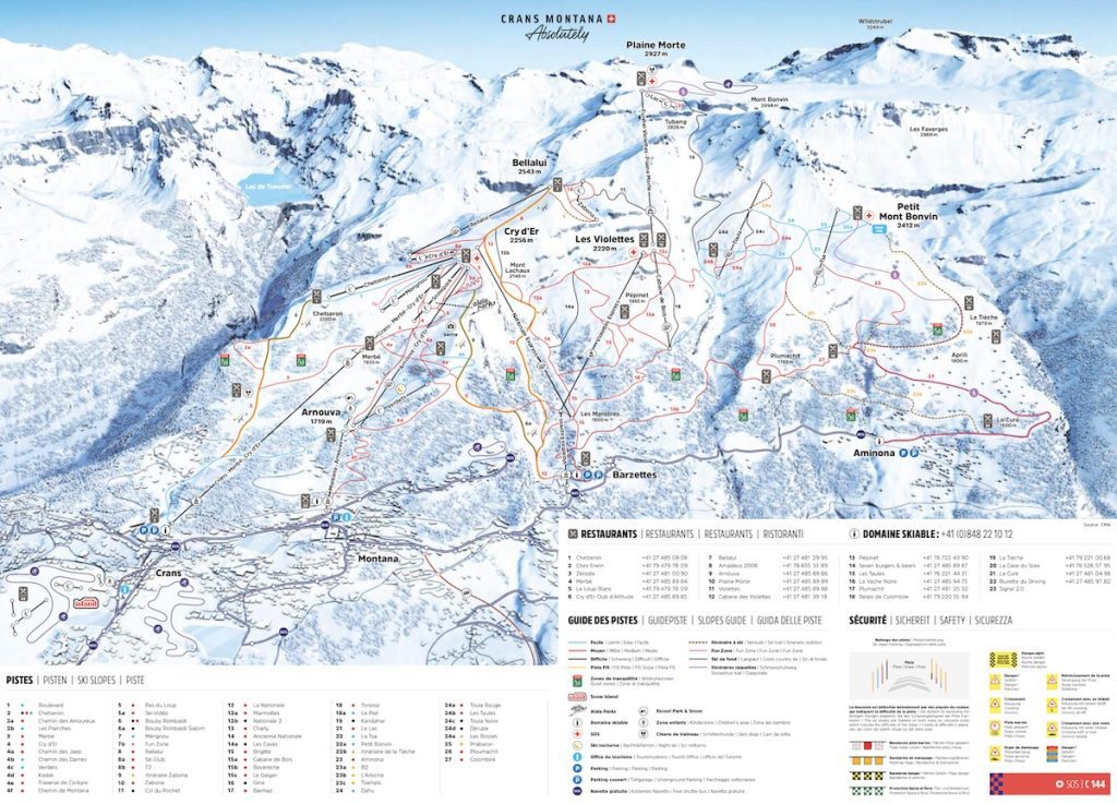 ski map of crans montana ski resort in switzerland