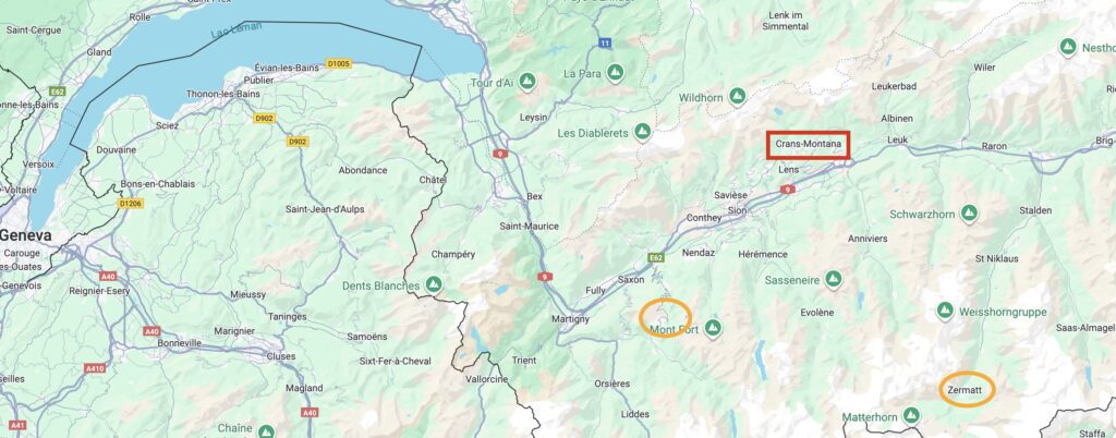 Location of Crans Montana in the Valais valley