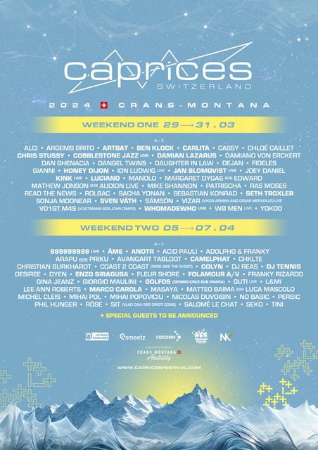 The line up for Caprices music festival 2024 in Crans Montana Switzerland