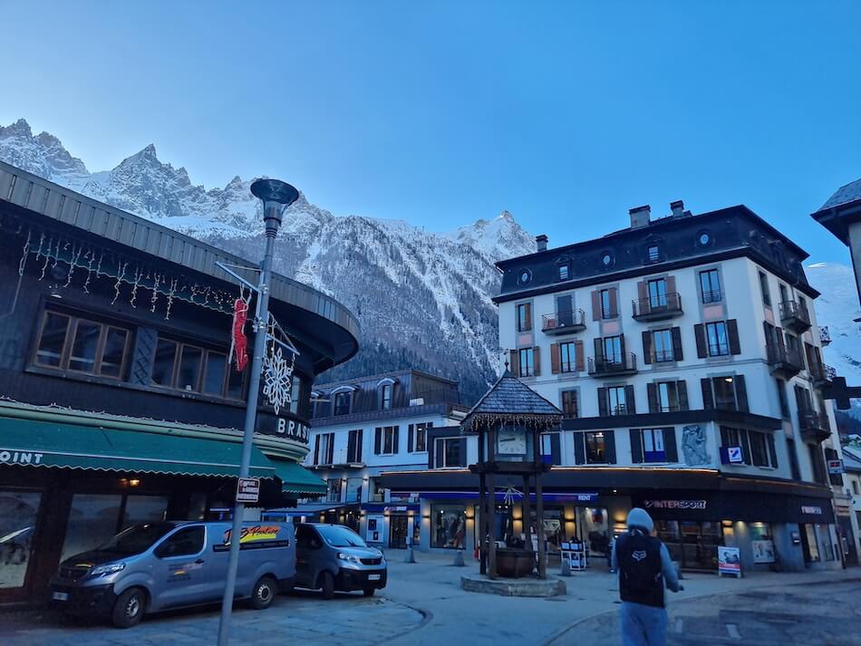 A view from the town centre of Chamonix in France