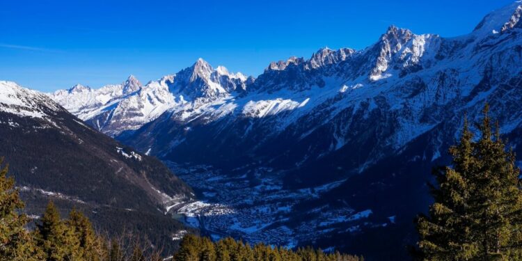 A view of Chamonix valley in French Alps
