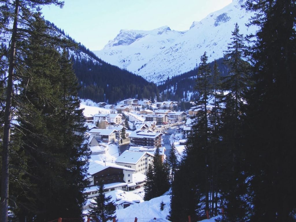 View of Les Houches valley snowboarding village