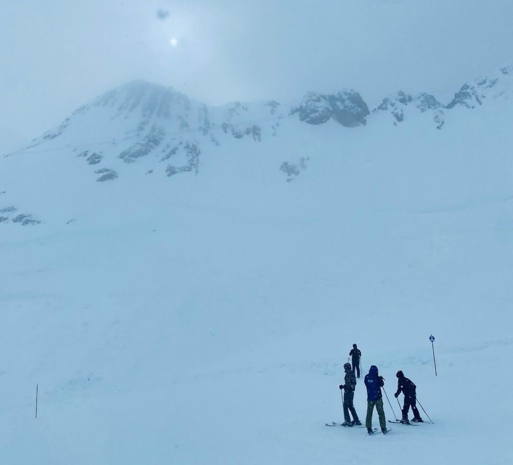 Skiing Zugspritze in Garmisch-Partenkirchen as the snow storm descends