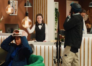 Working in a ski resort hotel or reception