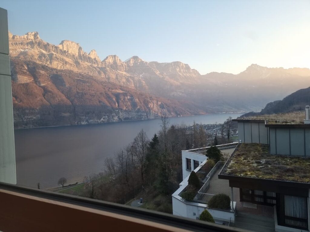 View from Hotel Neu Schonstatt across Walensee (Lake Walen)