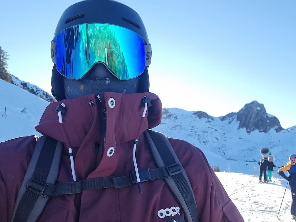 Snowboarding with the dope snow adept ski jacket