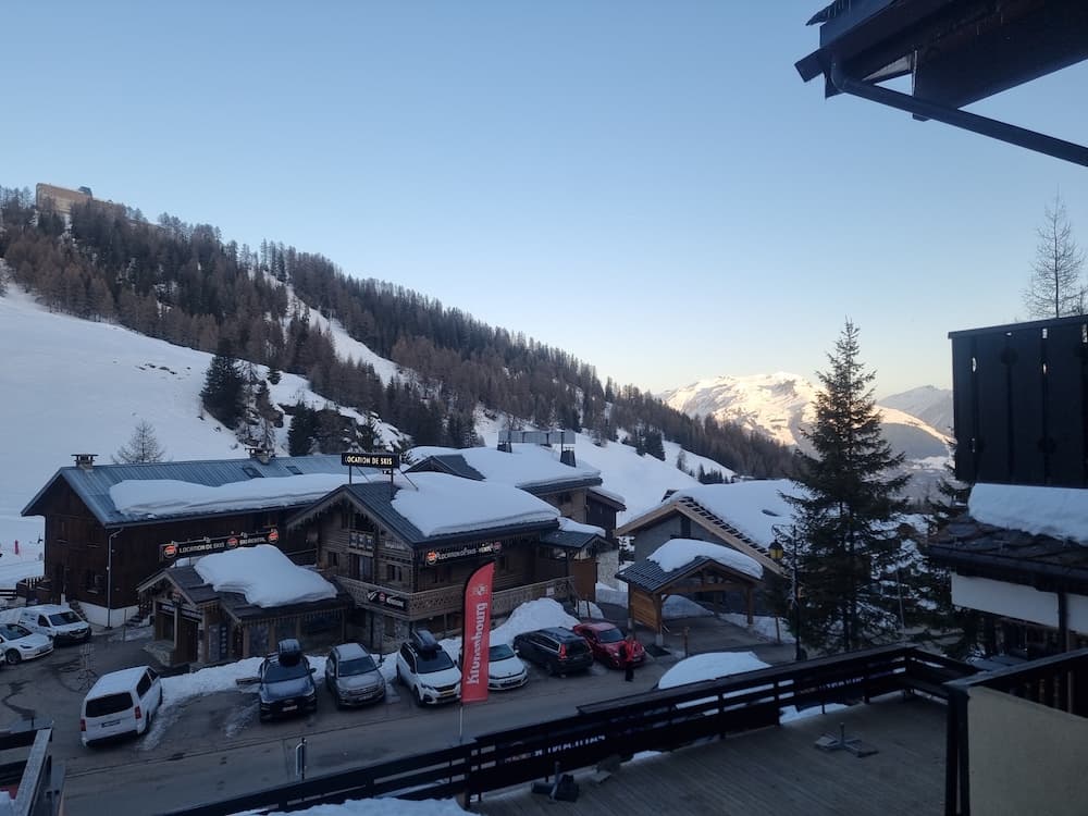 The view of Plagne 1800 from Hotel Rhododendrons